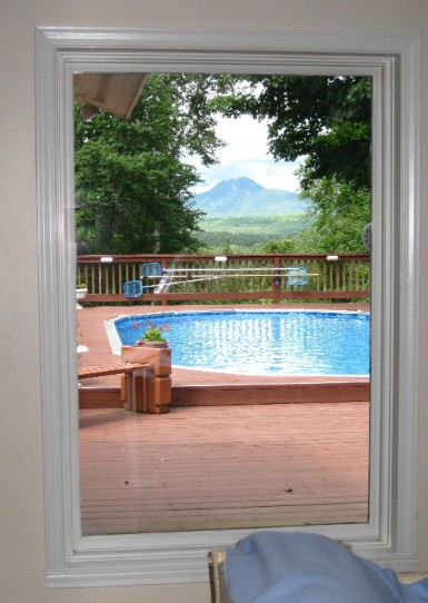 Thru a family room window